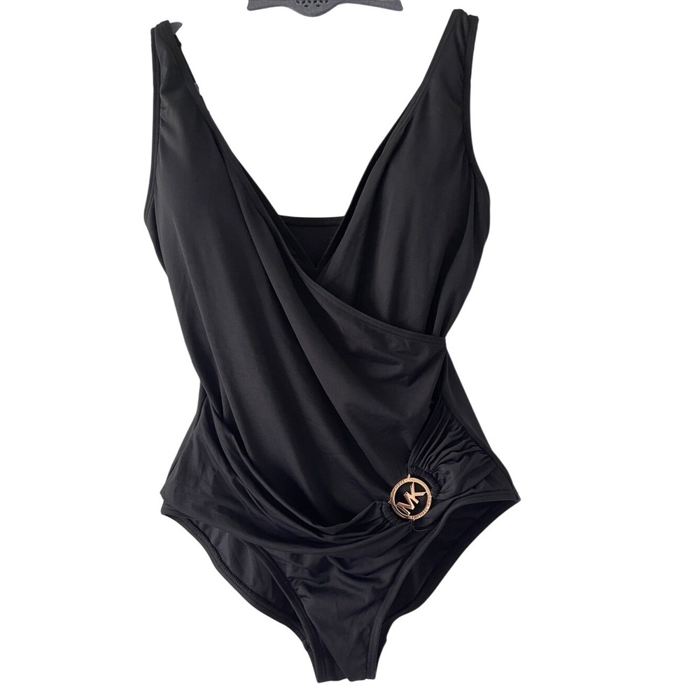 Michael Kors Black Crossover One-Piece Swimsuit 14‎